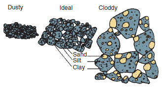 Figure 17.12 Tilth. The ideal tilth for most seedbeds is made up of soil aggregates between 0.5 and 5 mm diameter. Within these crumbs are predominantly small pores (less than 0.05 mm) that hold water and between the crumbs are large pores (greater than 0.05 mm) that allow easy water movement and contain air when soil is at field capacity (×5 actual size).