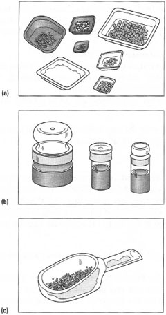 Weighing containers: (a) plastic