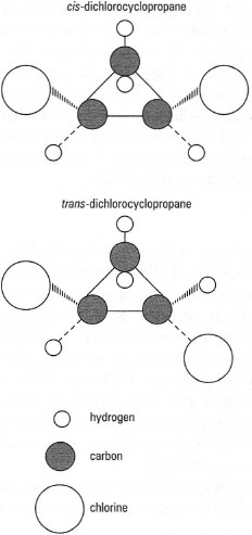 Geometric isomers of dichlorocyclop ropane.