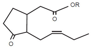 FIGURE 11.5 Active jasmonic acid structure. JA; R=H; MeJA, R=CH3.