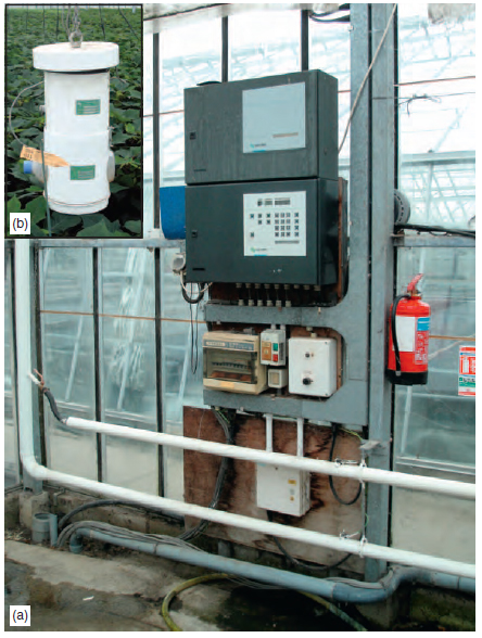 The glasshouse environment may be controlled by means of (a) a computer situated in the glasshouse, while (b) conditions are monitored throughout the glasshouse